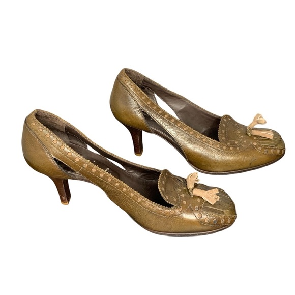 Henry Beguelin 40’s style army green leather pump w‎ khaki tassel. Size 6.5 - Picture 3 of 16